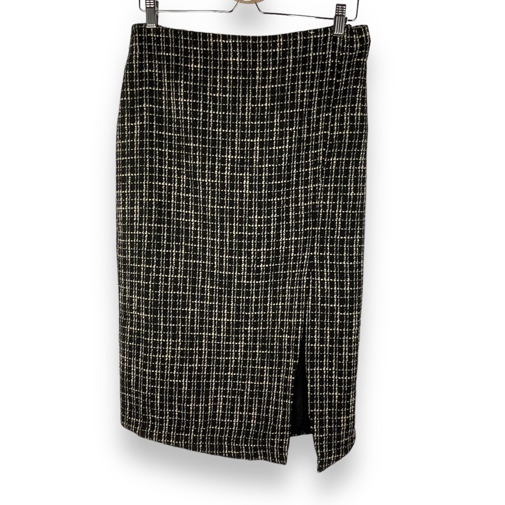 Meg & Margot Skirt Women’s Tweed Black Cream White Grey Winter Midi Size M‎ NWT